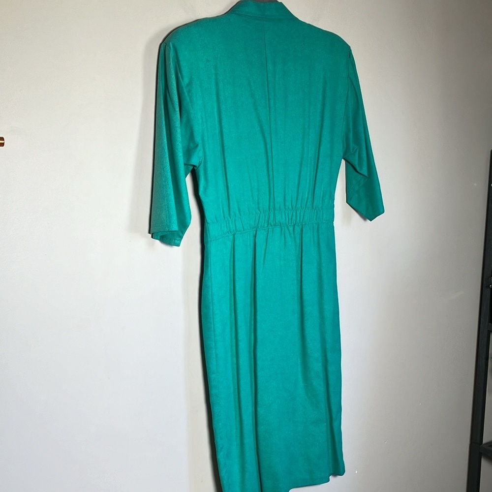 Vintage dress silk Amoretti Turquoise green Silk half sleeve retro 80s - Picture 5 of 15